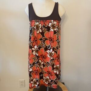 Nally & Millie dress Sz Med 94% polyester, 6% spandex Orange/Pink/Brown Floral